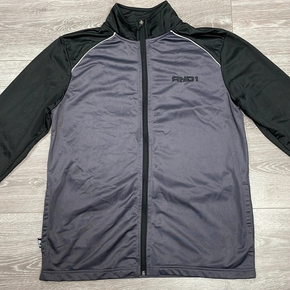 AND1 Basketball Full Zip Jacket Gray Black M - Picture 3 of 16